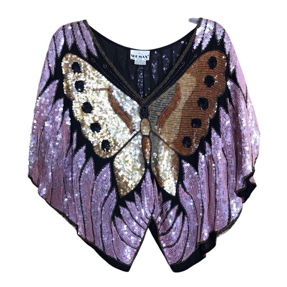 Shomax Womens Beautiful 100%Silk Butterfly Sequin Blouse See Measurements M/L